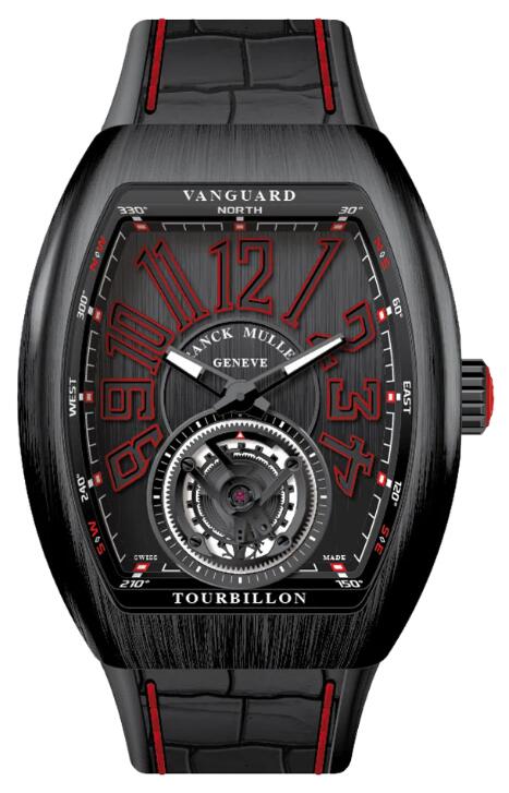 Buy Franck Muller Vanguard Tourbillon Brushed Black Titanium - Red Replica Watch for sale Cheap Price V 41 T TT NR BR (ER) (NR NR RGE)
